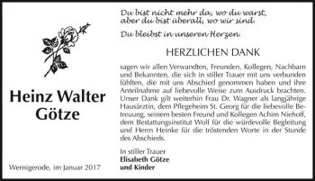 Traueranzeige von Heinz Walter Götze  von Magdeburger Volksstimme