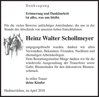 Traueranzeige von Heinz Walter Schollmeyer  von Magdeburger Volksstimme