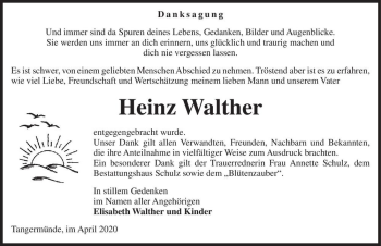 Traueranzeige von Heinz Walther  von Magdeburger Volksstimme
