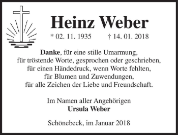 Traueranzeige von Heinz Weber  von Magdeburger Volksstimme