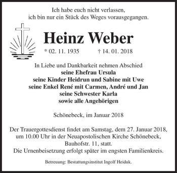 Traueranzeige von Heinz Weber  von Magdeburger Volksstimme