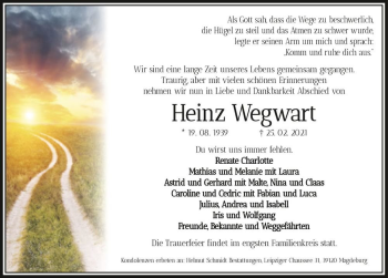 Traueranzeige von Heinz Wegwart  von Magdeburger Volksstimme
