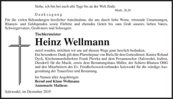 Traueranzeige von Heinz Wellmann  von Magdeburger Volksstimme