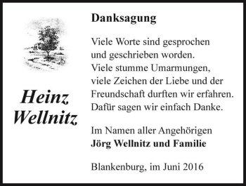 Traueranzeige von Heinz Wellnitz  von Magdeburger Volksstimme