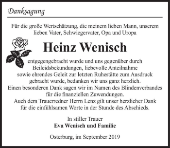 Traueranzeige von Heinz Wenisch  von Magdeburger Volksstimme
