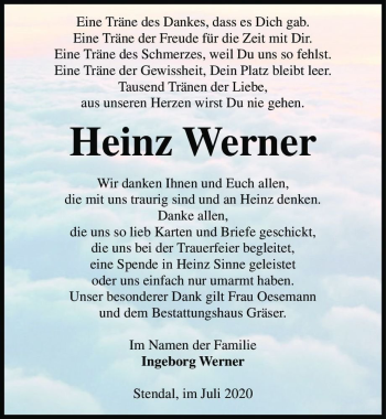 Traueranzeige von Heinz Werner  von Magdeburger Volksstimme