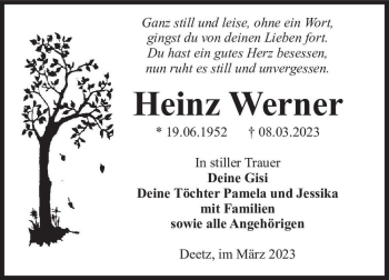 Traueranzeige von Heinz Werner  von Magdeburger Volksstimme