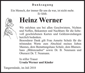 Traueranzeige von Heinz Werner  von Magdeburger Volksstimme