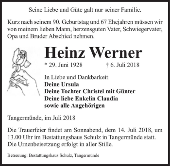 Traueranzeige von Heinz Werner  von Magdeburger Volksstimme