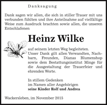 Traueranzeige von Heinz Wilke  von Magdeburger Volksstimme