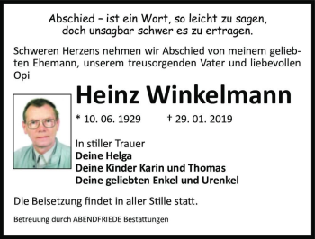 Traueranzeige von Heinz Winkelmann  von Magdeburger Volksstimme