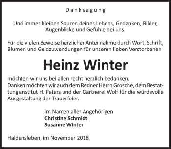 Traueranzeige von Heinz Winter  von Magdeburger Volksstimme