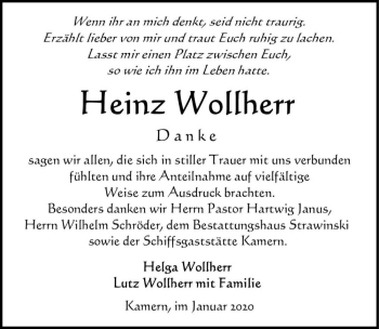 Traueranzeige von Heinz Wollherr  von Magdeburger Volksstimme