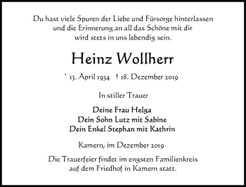 Traueranzeige von Heinz Wollherr  von Magdeburger Volksstimme