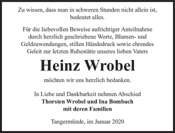Traueranzeige von Heinz Wrobel  von Magdeburger Volksstimme