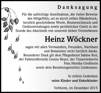 Traueranzeige von Heinz Wöckner  von Magdeburger Volksstimme