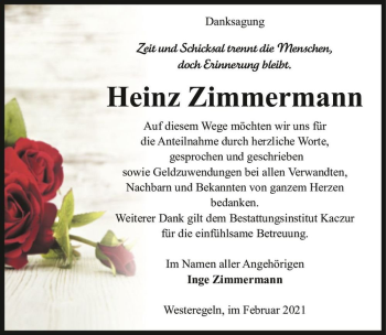 Traueranzeige von Heinz Zimmermann  von Magdeburger Volksstimme