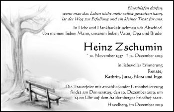 Traueranzeige von Heinz Zschumin  von Magdeburger Volksstimme