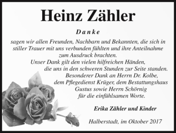 Traueranzeige von Heinz Zähler  von Magdeburger Volksstimme
