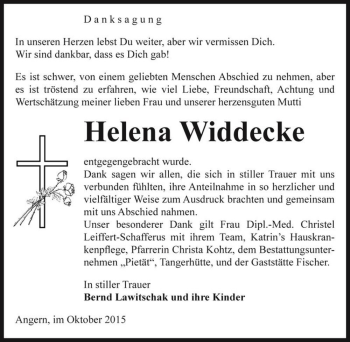 Traueranzeige von Helena Widdecke  von Magdeburger Volksstimme