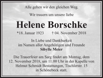 Traueranzeige von Helene Borschke  von Magdeburger Volksstimme