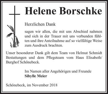Traueranzeige von Helene Borschke  von Magdeburger Volksstimme