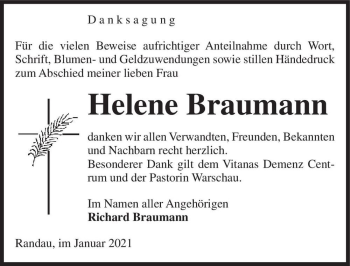 Traueranzeige von Helene Braumann  von Magdeburger Volksstimme