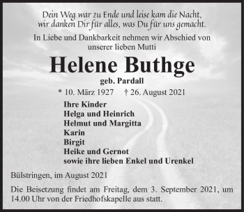 Traueranzeige von Helene Buthge (geb. Pardall)  von Magdeburger Volksstimme