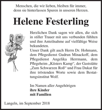Traueranzeige von Helene Festerling  von Magdeburger Volksstimme