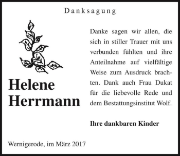 Traueranzeige von Helene Herrmann  von Magdeburger Volksstimme