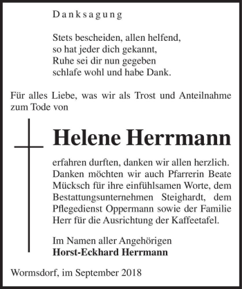 Traueranzeige von Helene Herrmann  von Magdeburger Volksstimme