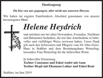 Traueranzeige von Helene Heydrich  von Magdeburger Volksstimme