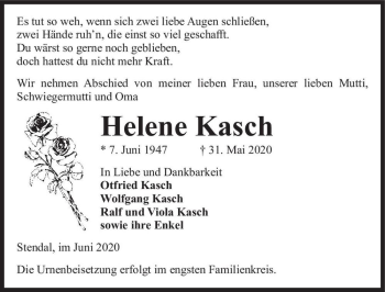 Traueranzeige von Helene Kasch  von Magdeburger Volksstimme