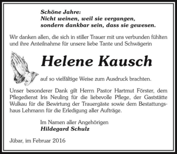 Traueranzeige von Helene Kausch  von Magdeburger Volksstimme