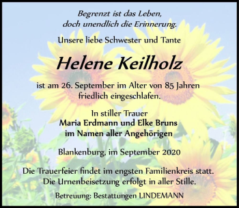 Traueranzeige von Helene Keilholz  von Magdeburger Volksstimme