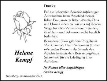 Traueranzeige von Helene Kempf  von Magdeburger Volksstimme