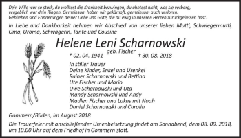Traueranzeige von Helene Leni Scharnowski (geb. Fischer)  von Magdeburger Volksstimme