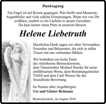 Traueranzeige von Helene Liebetruth  von Magdeburger Volksstimme