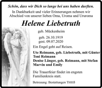 Traueranzeige von Helene Liebetruth (geb. Mückenheim)  von Magdeburger Volksstimme