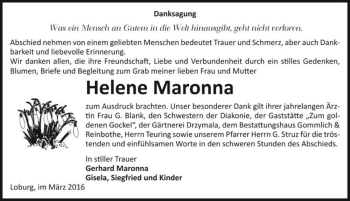Traueranzeige von Helene Maronna  von Magdeburger Volksstimme
