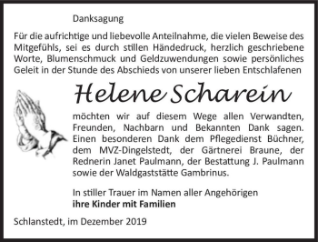 Traueranzeige von Helene Scharein  von Magdeburger Volksstimme