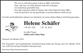 Traueranzeige von Helene Schäfer  von Magdeburger Volksstimme