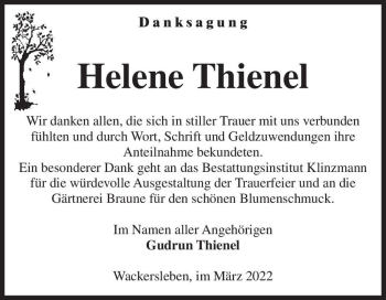 Traueranzeige von Helene Thienel  von Magdeburger Volksstimme