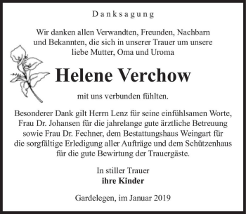 Traueranzeige von Helene Verchow  von Magdeburger Volksstimme