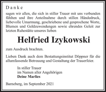 Traueranzeige von Helfried Izykowski  von Magdeburger Volksstimme