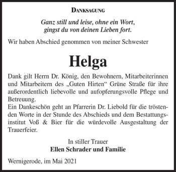 Traueranzeige von Helga  von Magdeburger Volksstimme
