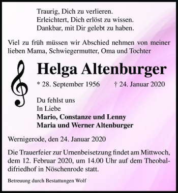 Traueranzeige von Helga Altenburger  von Magdeburger Volksstimme