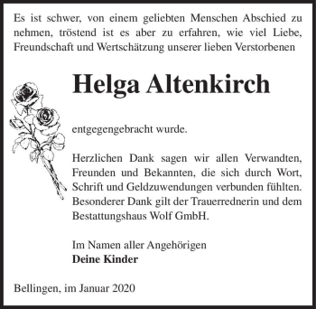 Traueranzeige von Helga Altenkirch  von Magdeburger Volksstimme