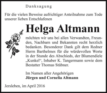 Traueranzeige von Helga Altmann  von Magdeburger Volksstimme