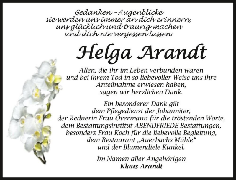  Traueranzeige für Helga Arandt  vom 23.10.2021 aus Magdeburger Volksstimme